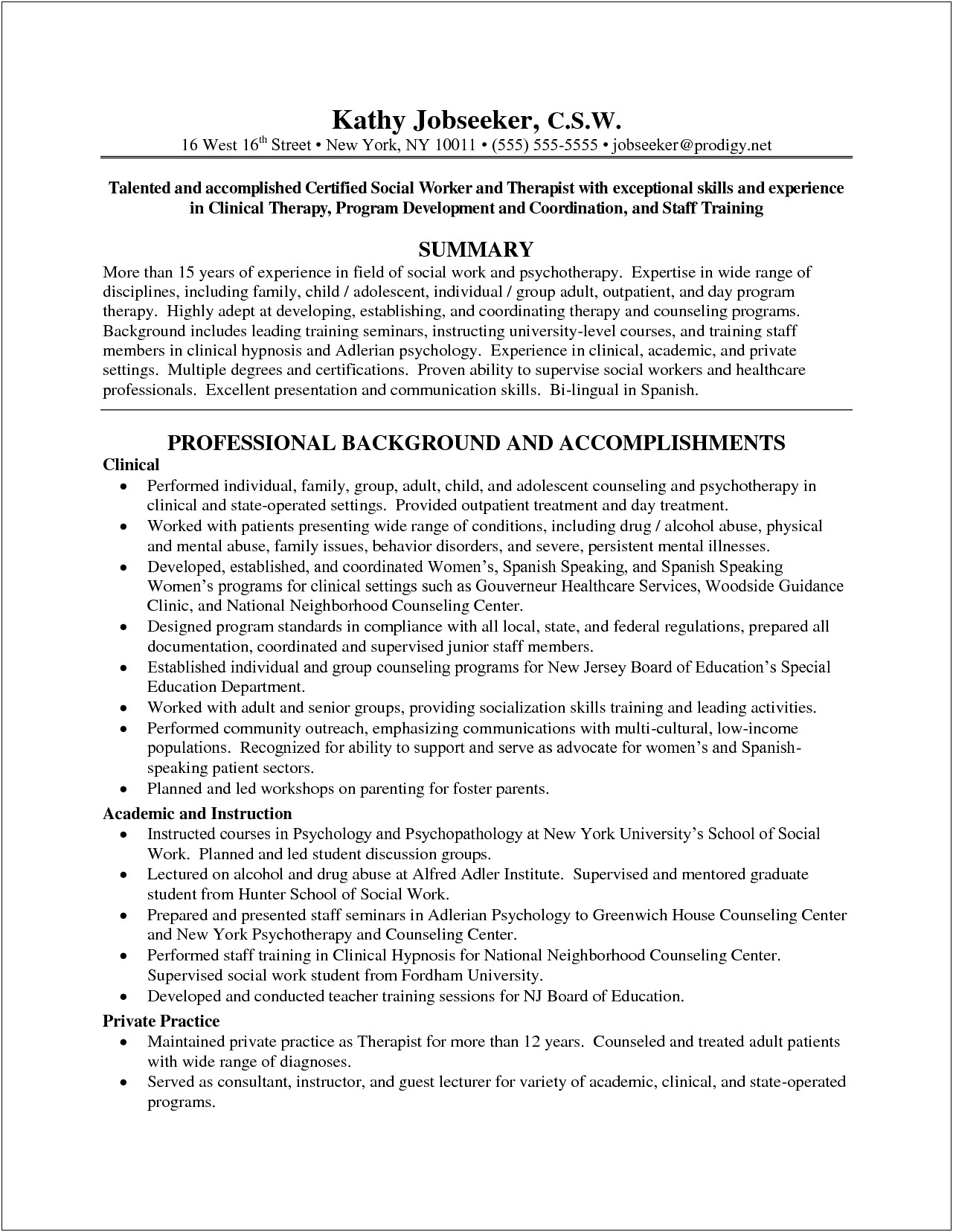 Social Worker Resume Summary Examples