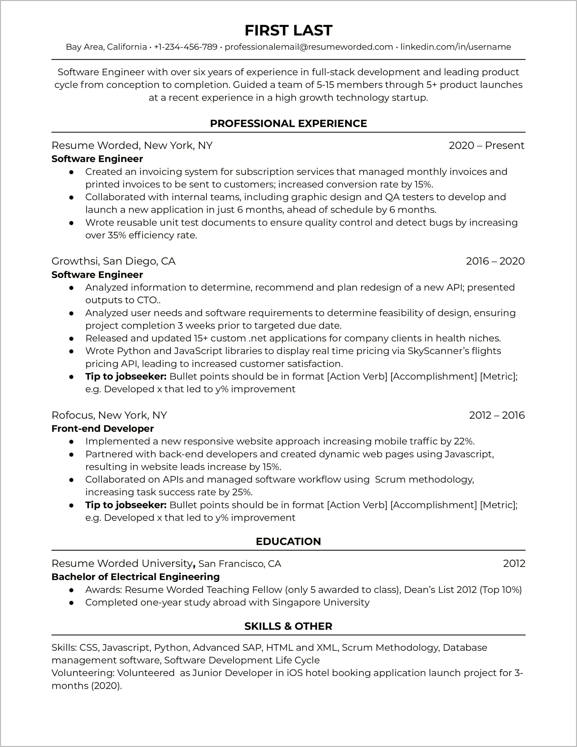 Software Engineer Project Resume Examples