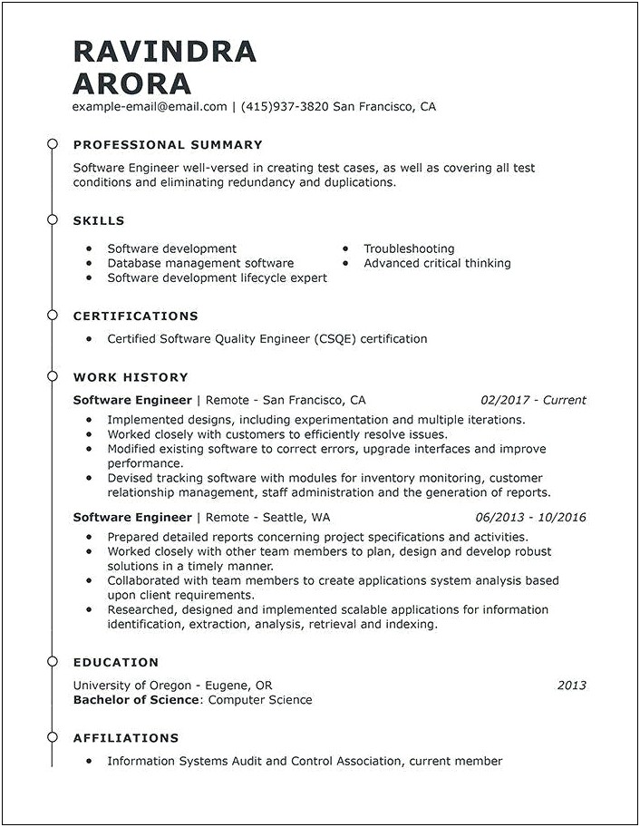 Software Engineer Resume Summary Sample