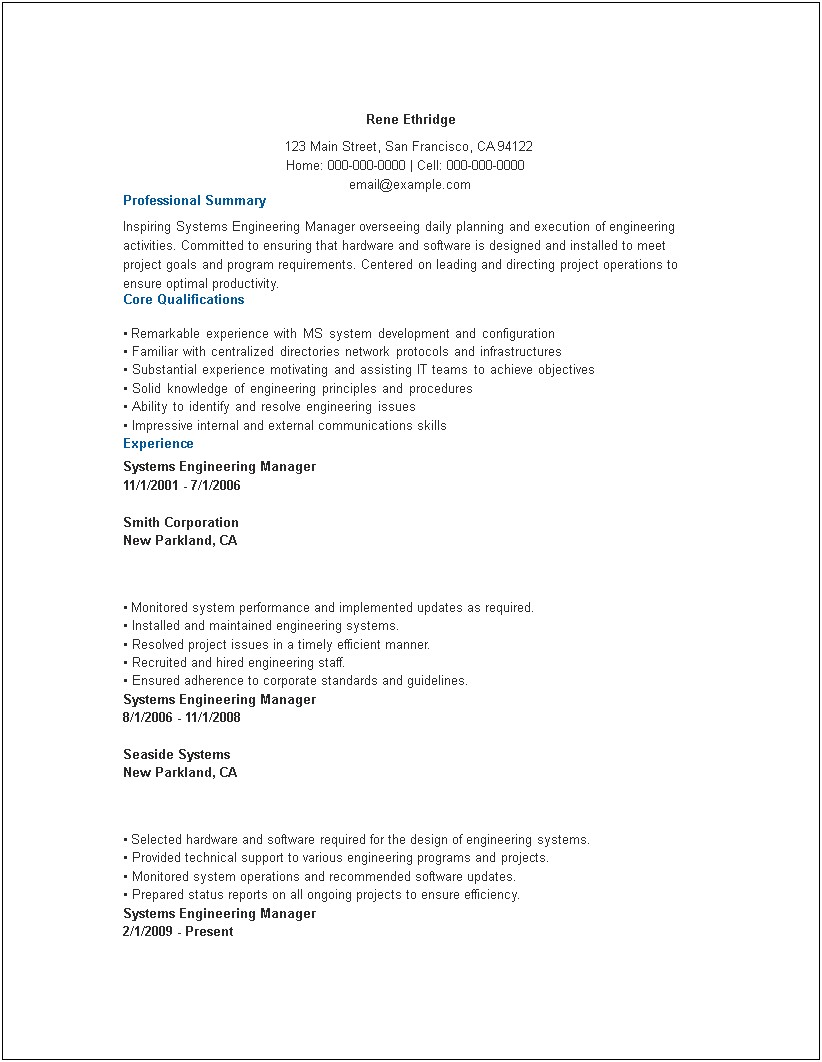 Software Engineering Manager Resume Introduction