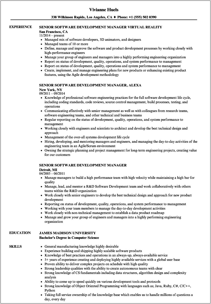 Software Engineering Manager Resume Template