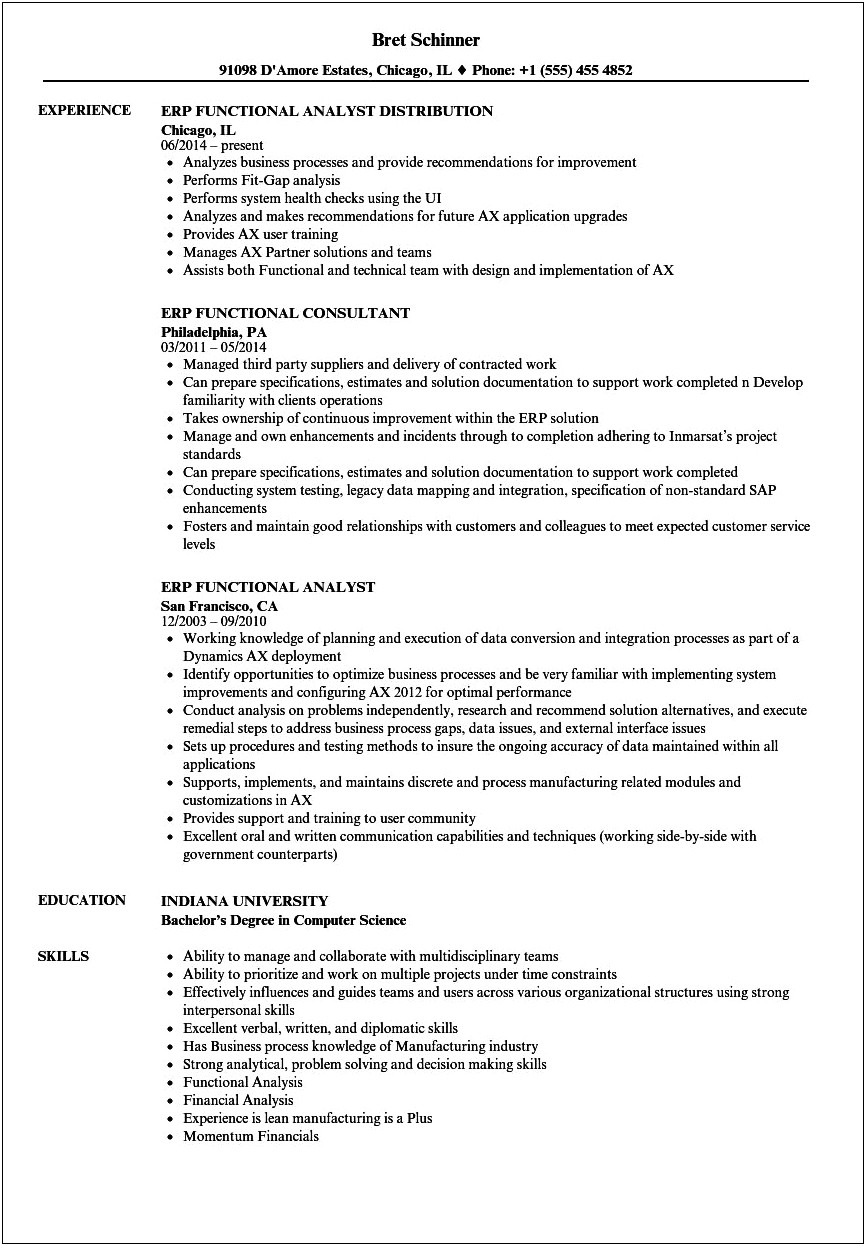 Software Implementation Consultant Sample Resume