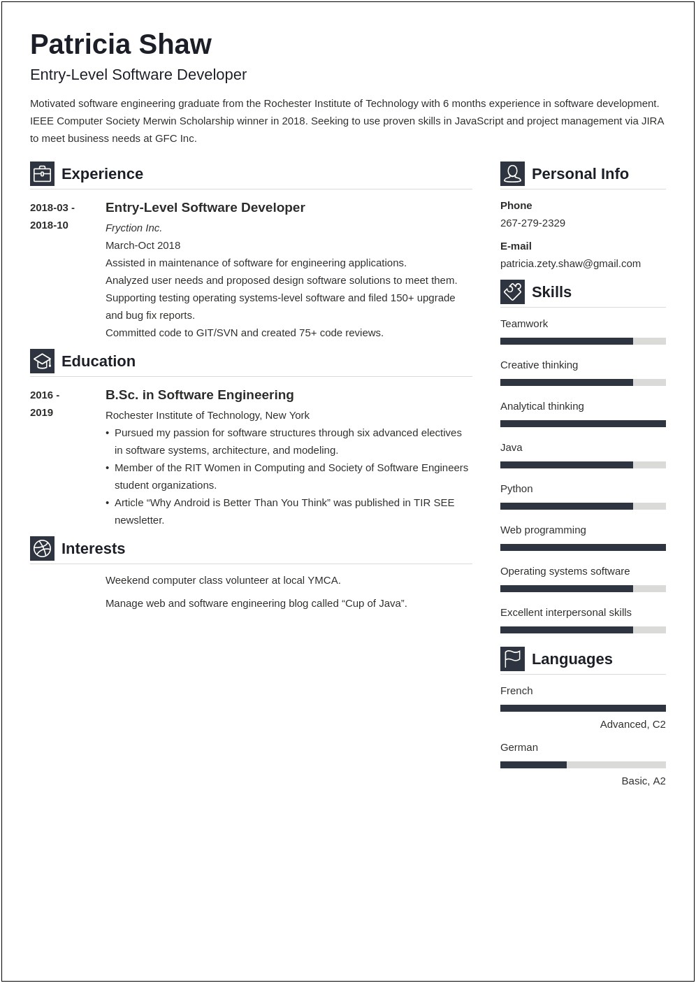 Software New Grad Sample Resume
