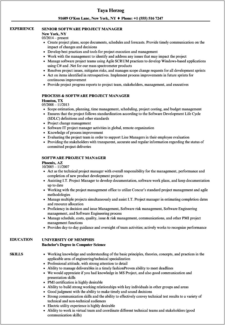 Software Project Assistant Sample Resume