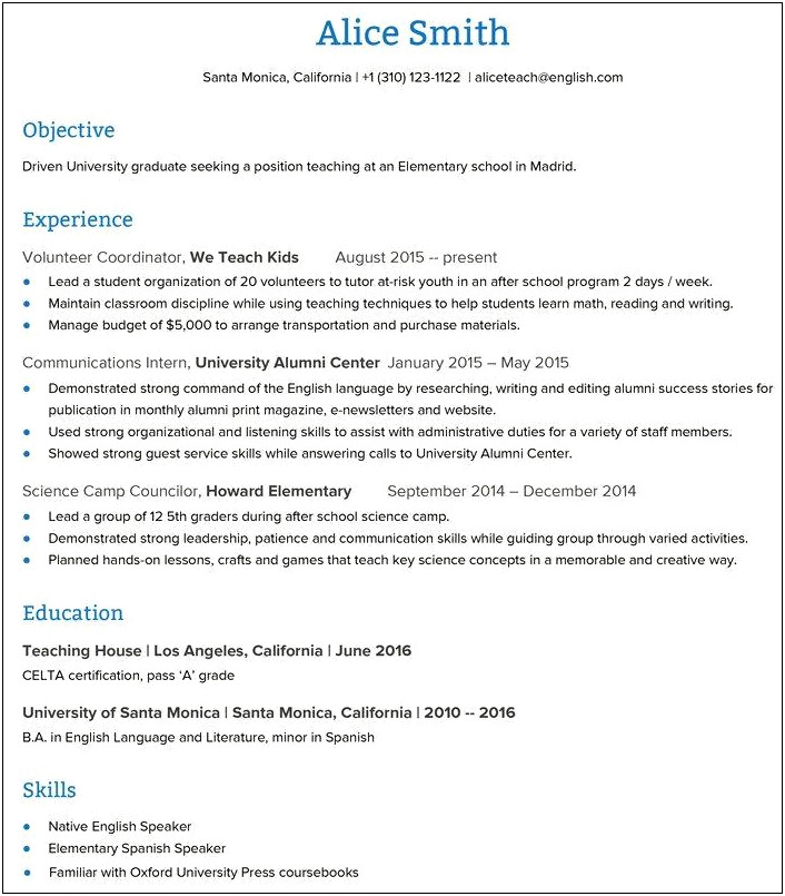 Spanish Teacher Job Description Resume