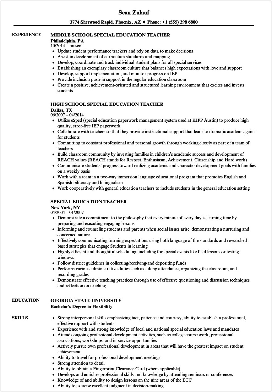 Special Education Paraprofessional Resume Examples