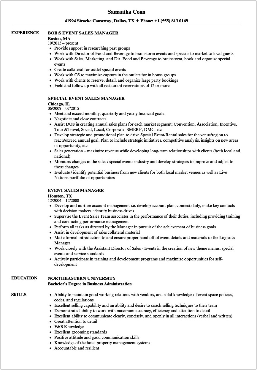 Special Events Manager Resume Examples