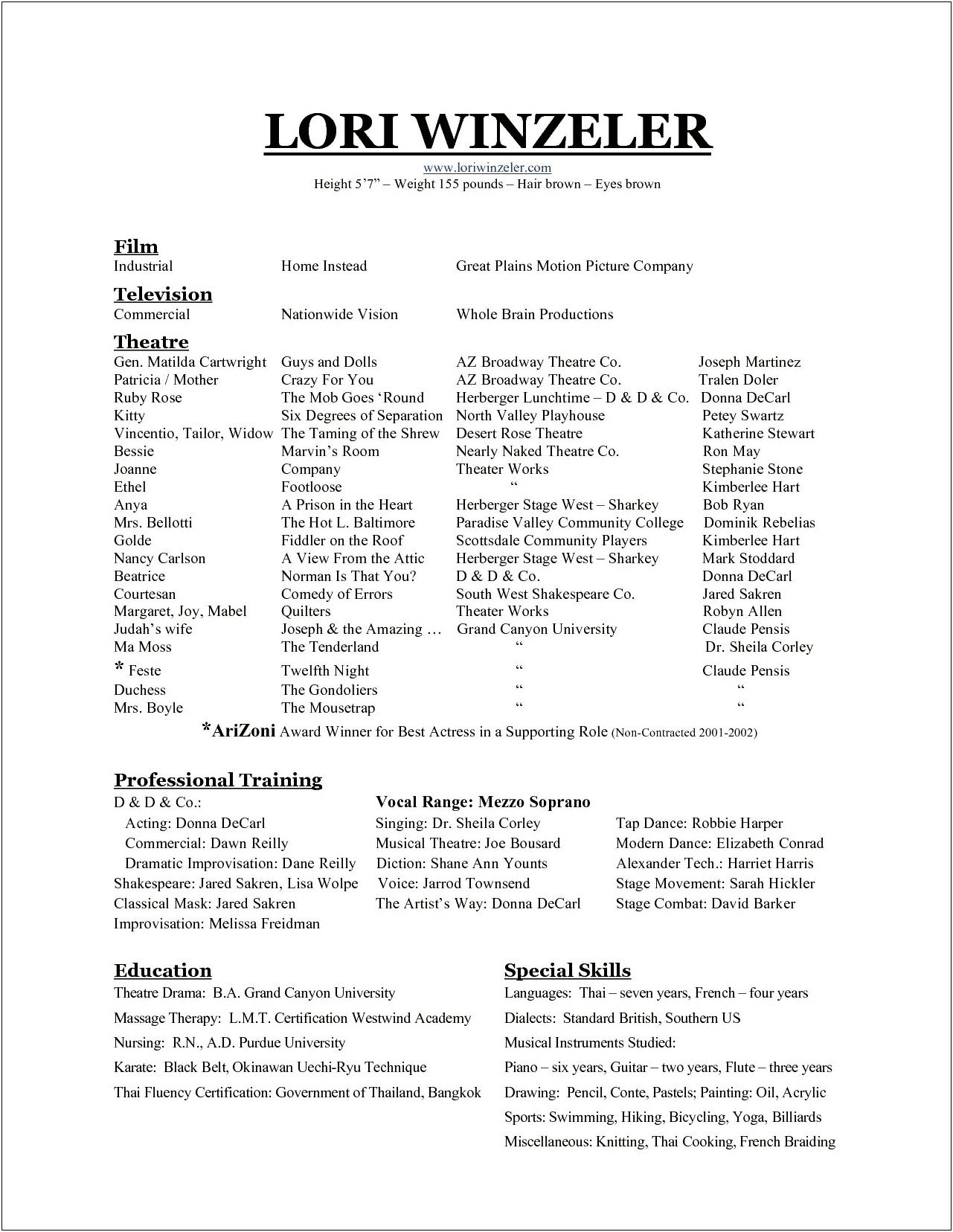 Special Skills On Actor Resume