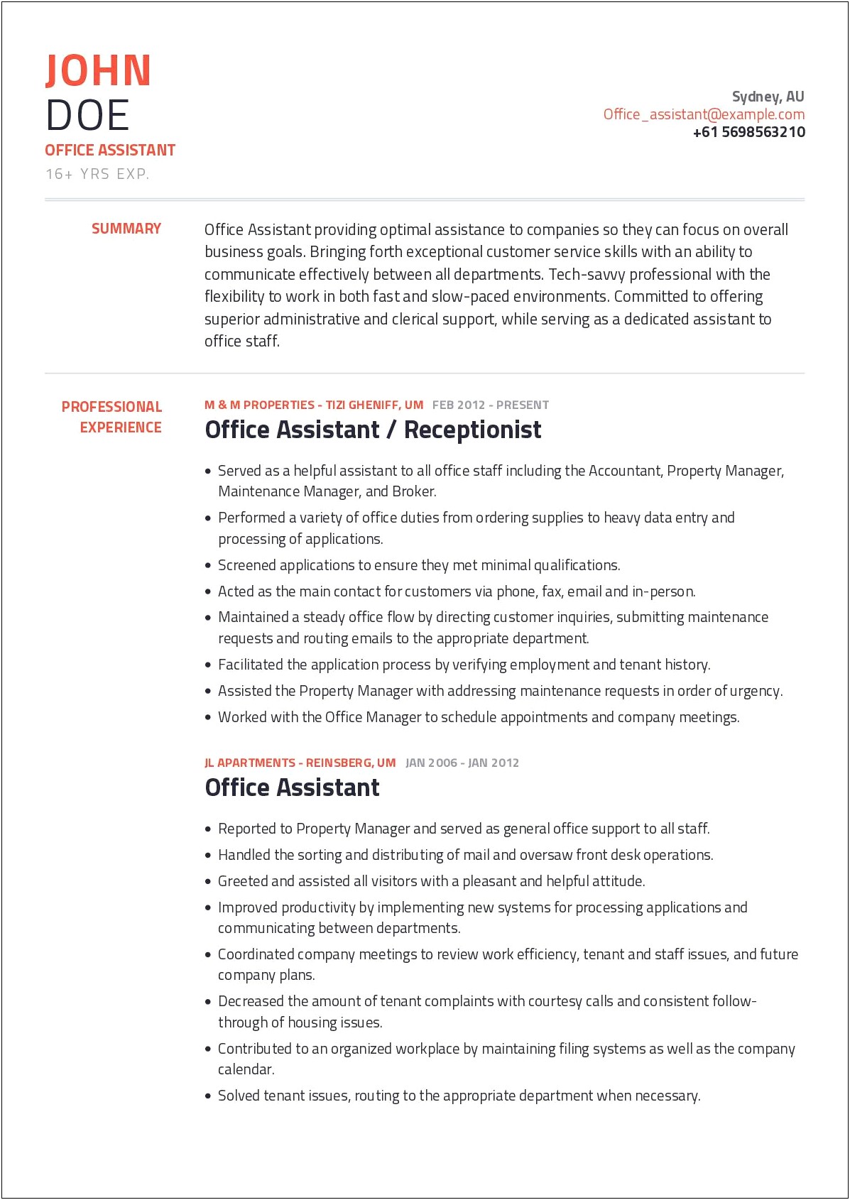 Special Skills Resume Office Assistant