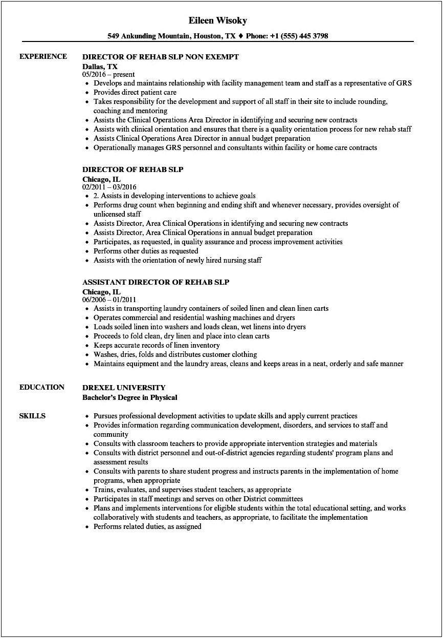 Speech Therapy Resume Examples Supervisor