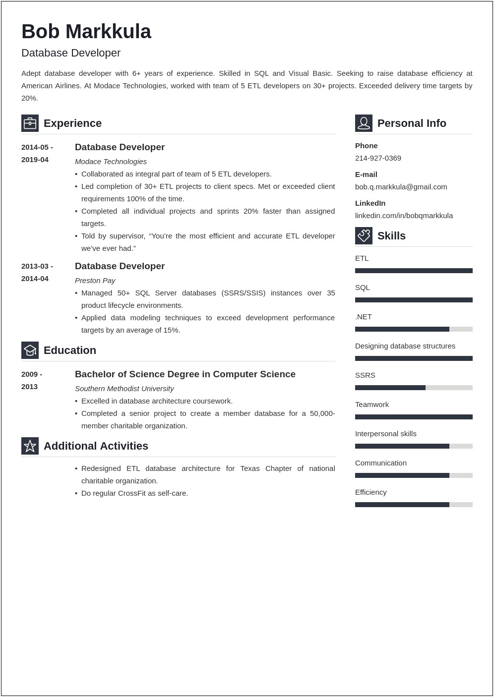 Sql Database Admin Resume Objective