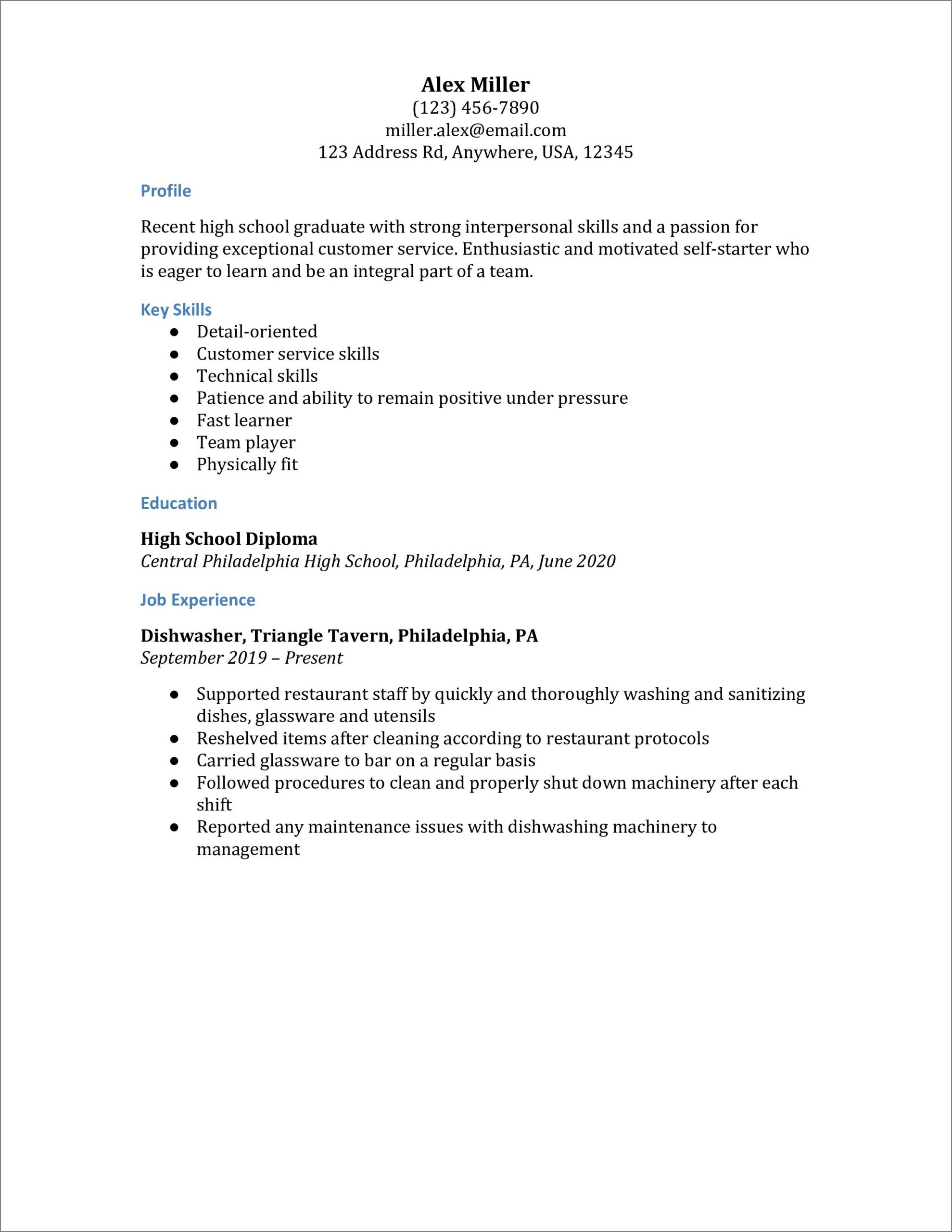 Staffing Job Server Resume Description