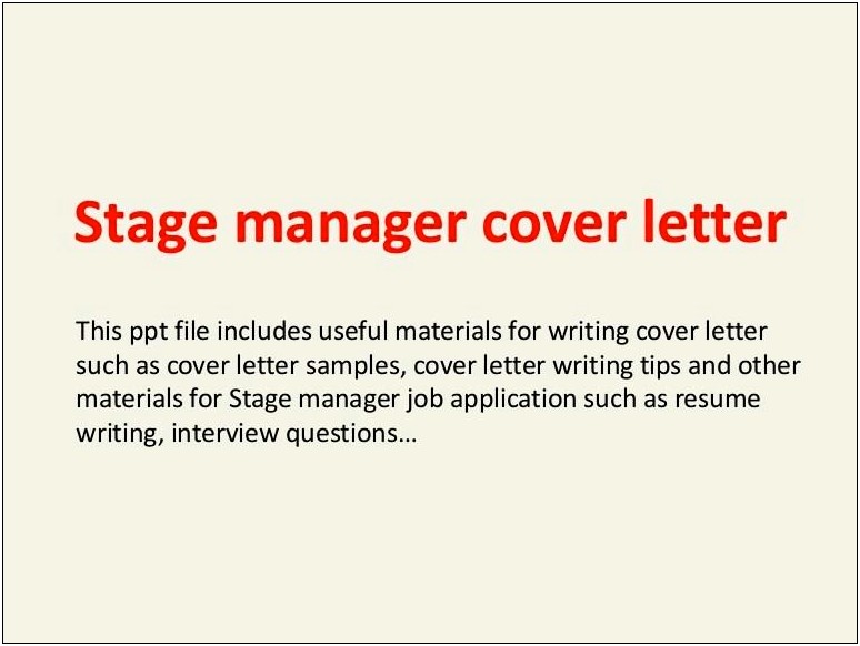 Stage Manager Job Description Resume
