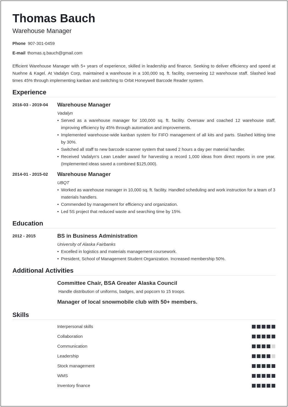 Stock Management Job Description Resume