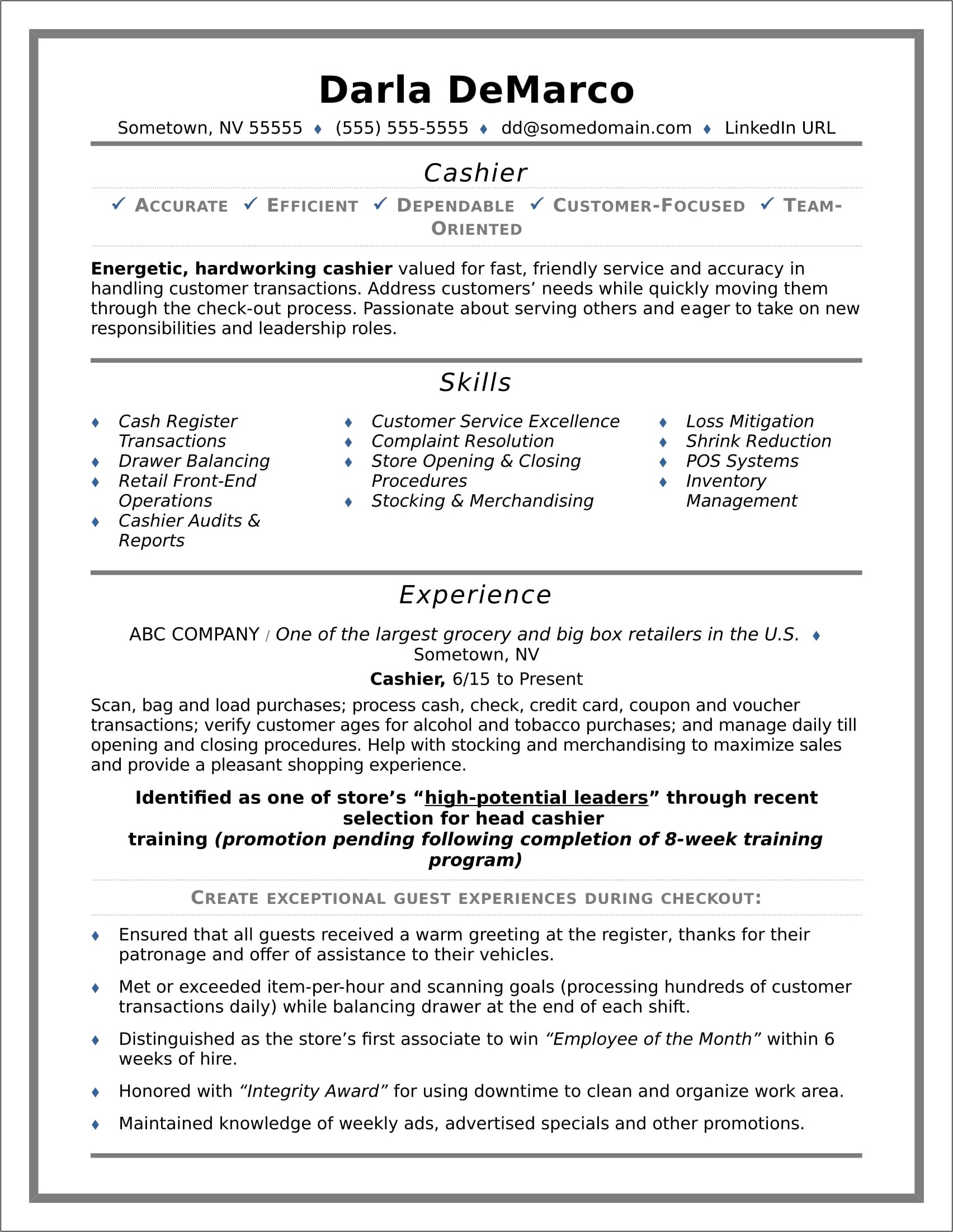 Store Cashier Job Description Resume