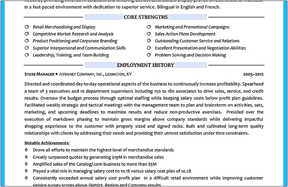 Store Manager Resume Objective Examples