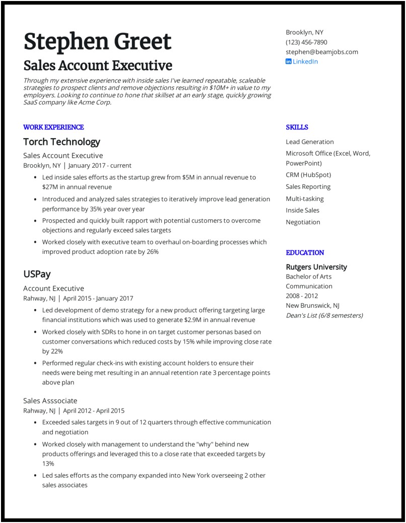 Strategic Account Manager Resume Description