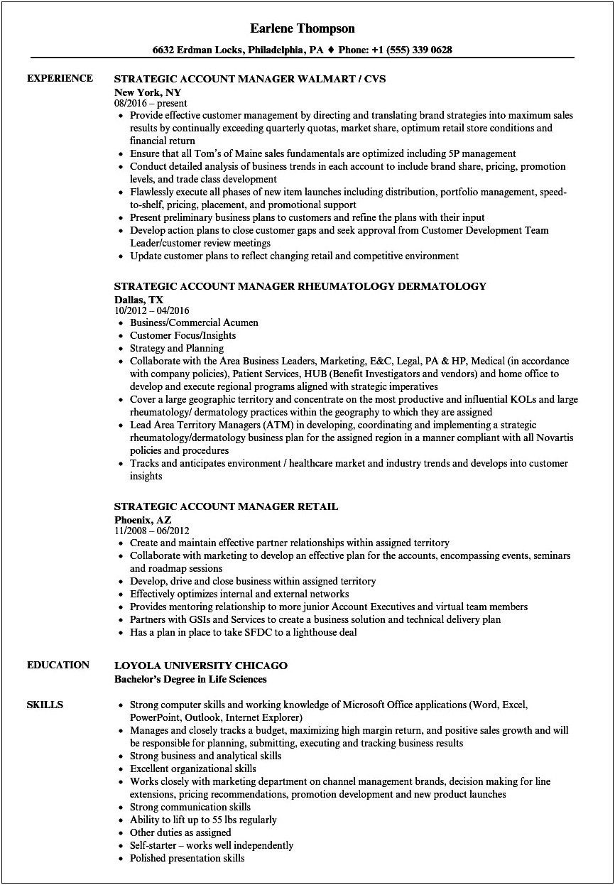Strategic Account Manager Resume Example