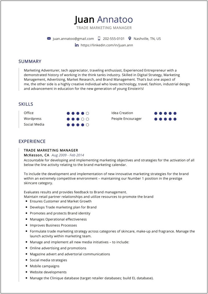 Strategic Marketing Manager Sample Resume