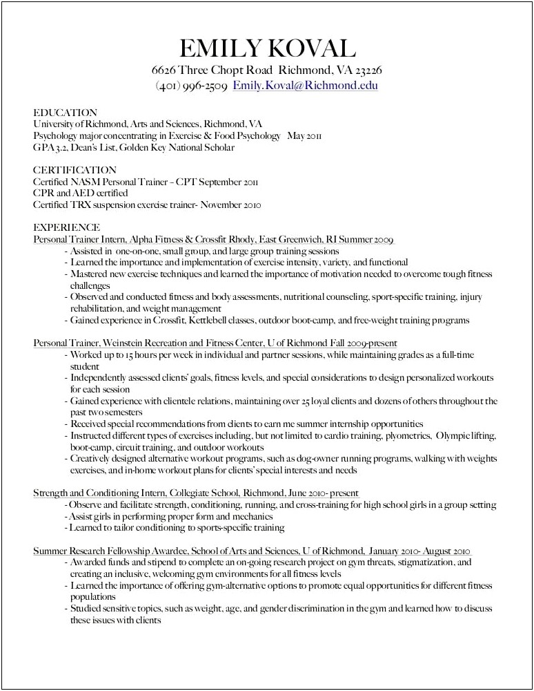 Strength And Conditioning Resume Sample
