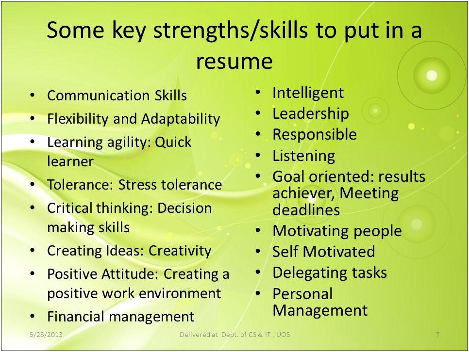 Strength Skills For Resume Organization