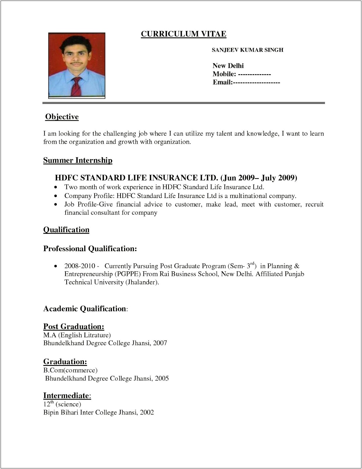 Student Job Resume Format Pdf