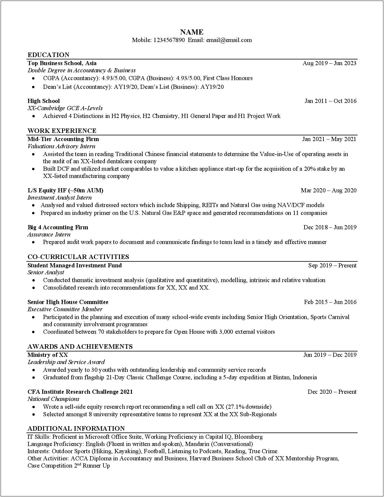 Student Managed Investment Fund Resume