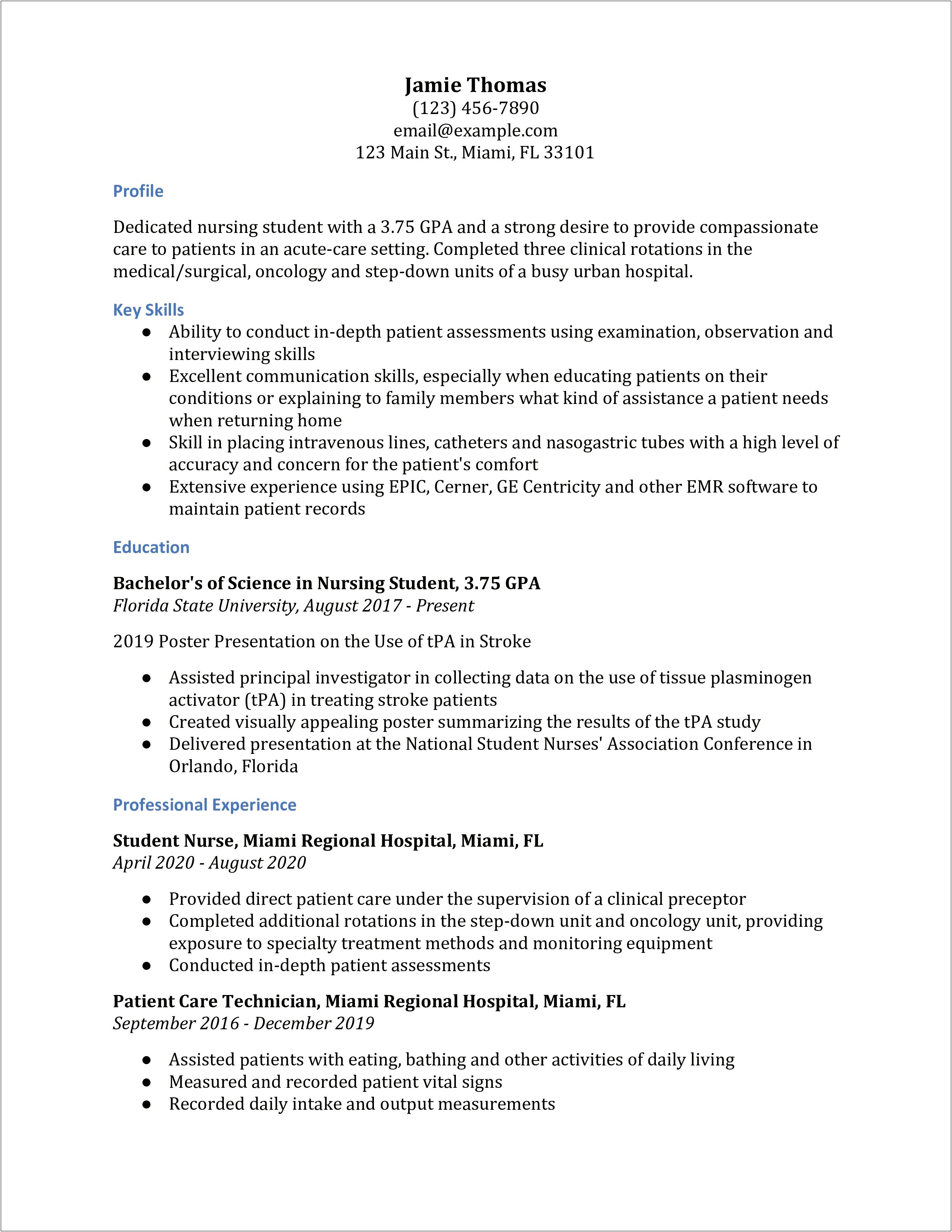 Student Nurse Example Of Resume