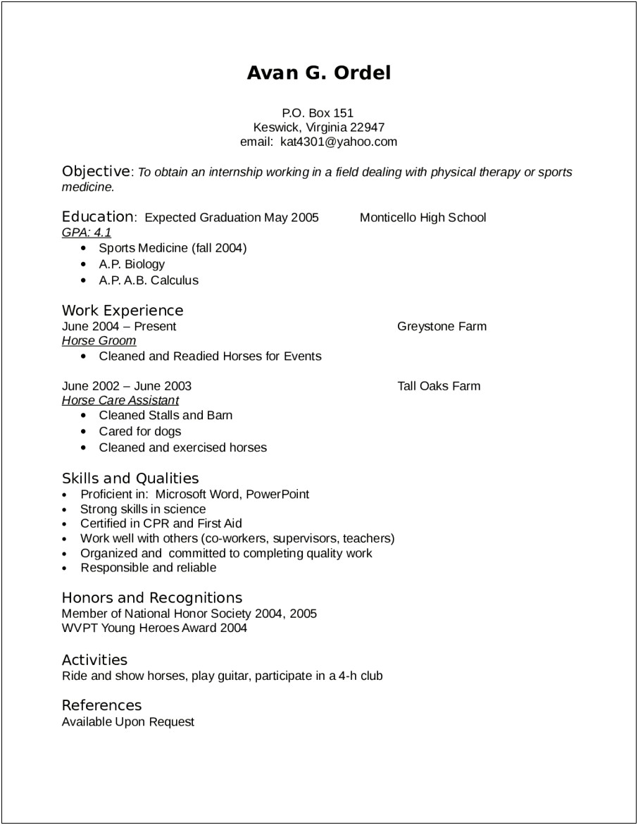 Student Physical Therapist Resume Objective