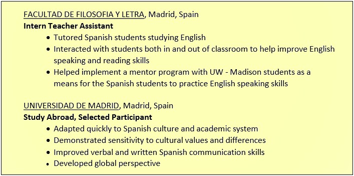 Study Abroad Example On Resume