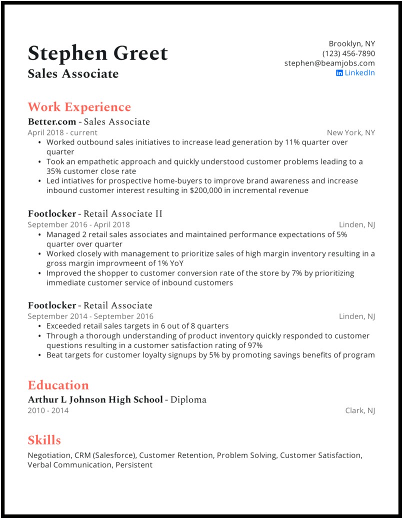 Summary Examples For Sales Resume