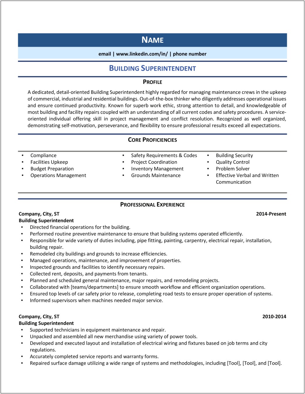 Superintendent Job Description For Resume