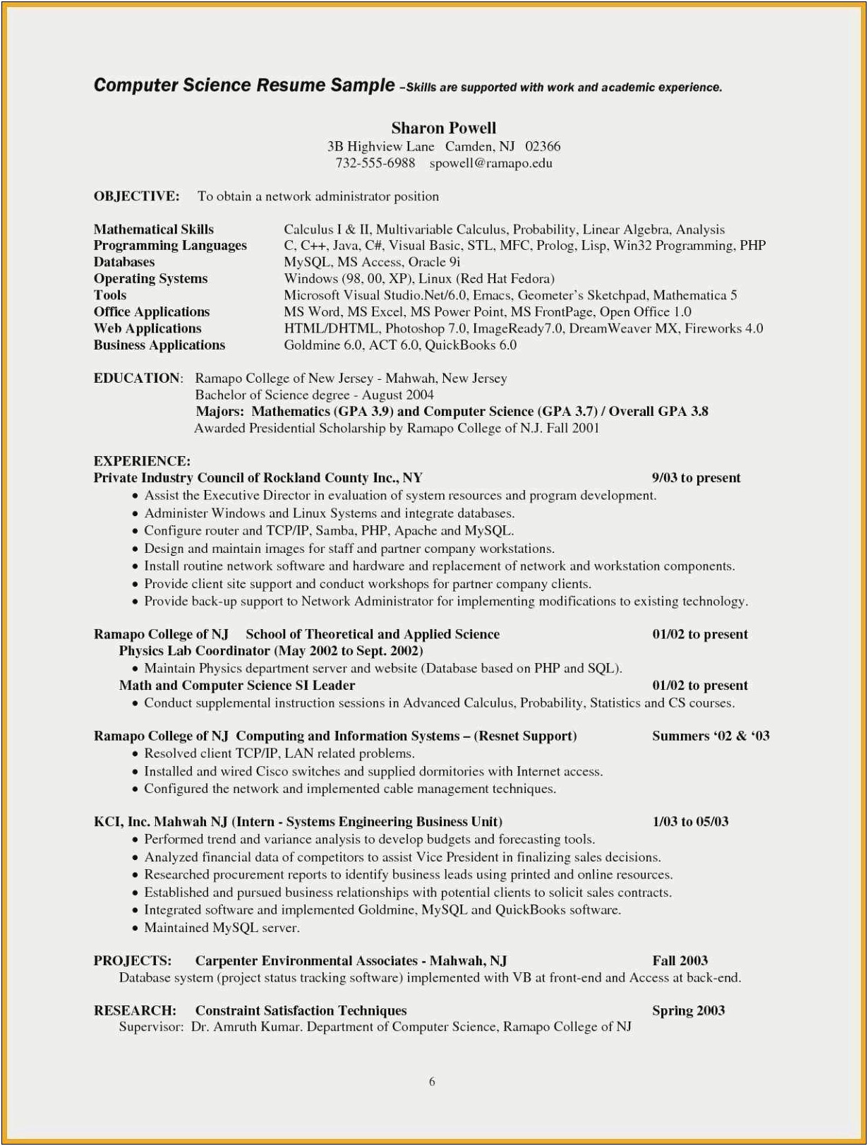 Supplemental Information For Resume Example
