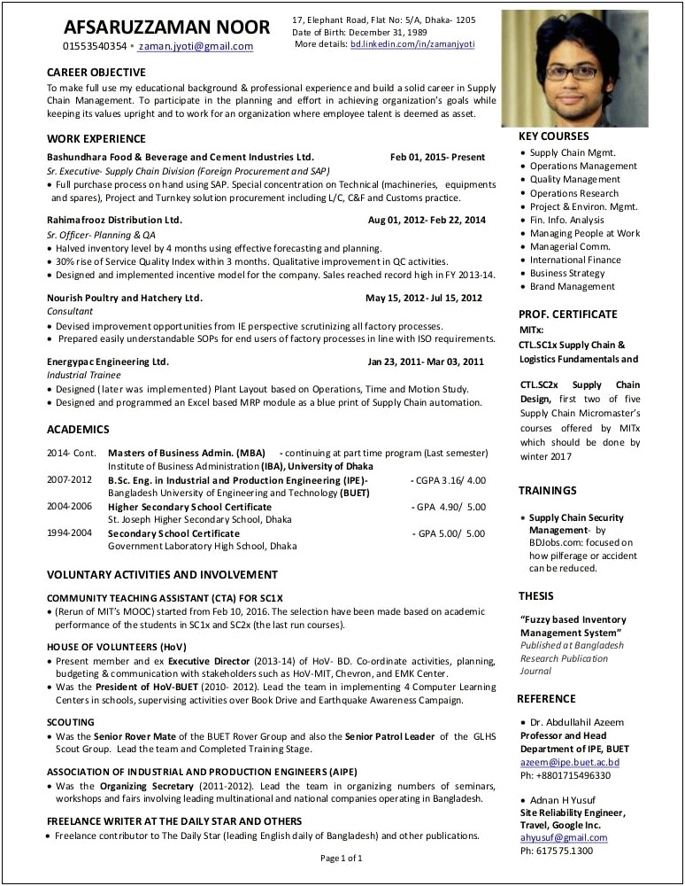 Supply Chain Career Objective Resume