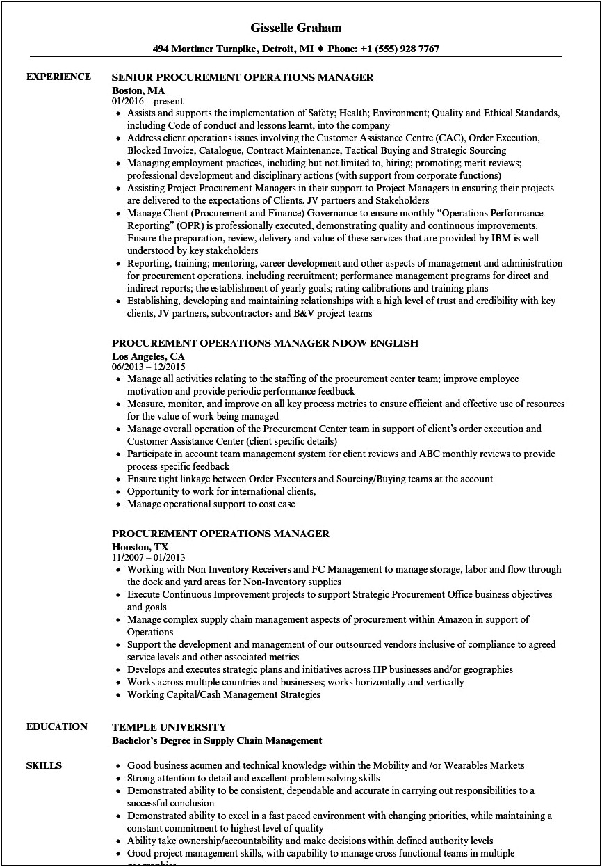 Supply Chain Logistics Manager Resume
