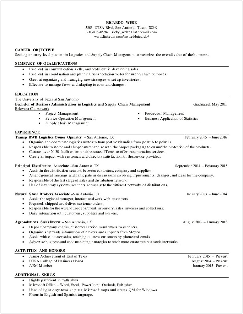 Supply Chain Manager Resume Objective
