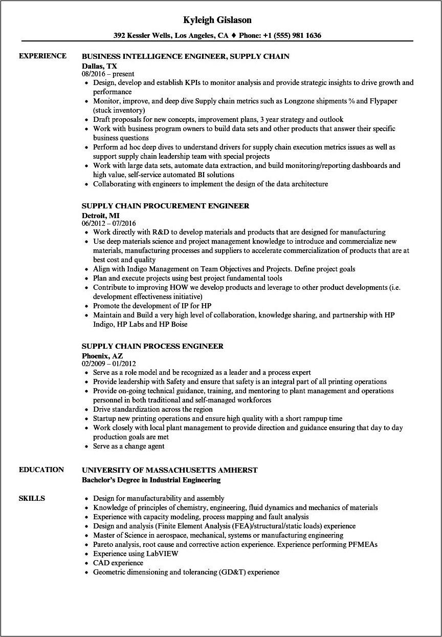 Supply Chain Process Resume Examples