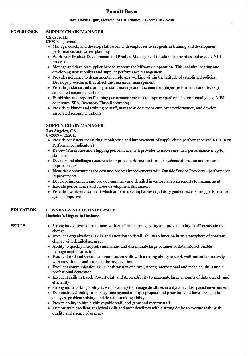 Supply Chain Professional Resume Sample