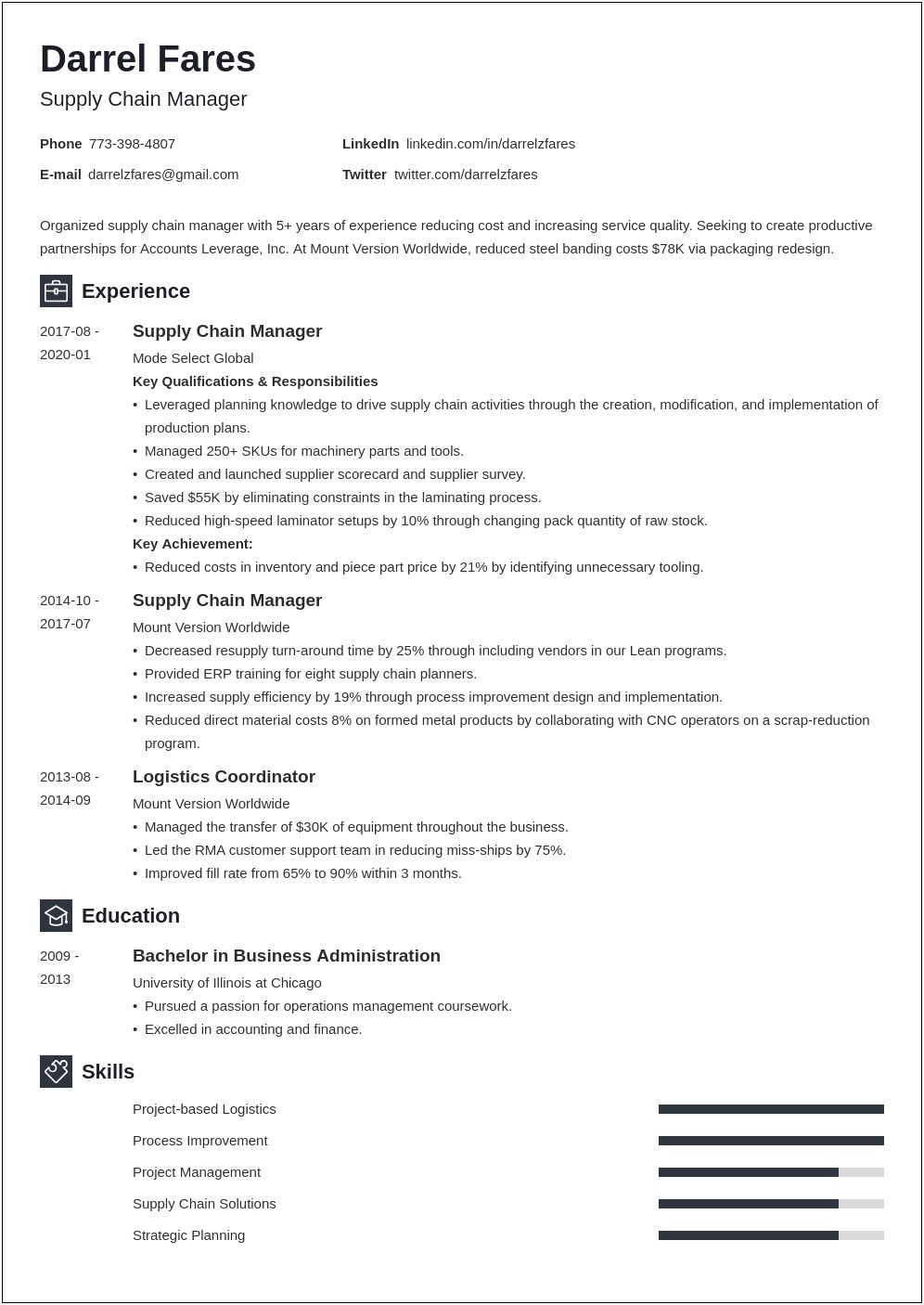 Supply Chain Sourcing Manager Resume