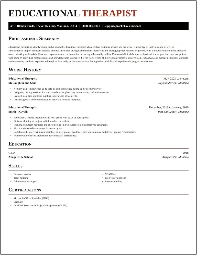 Support Group Therapy Resume Examples