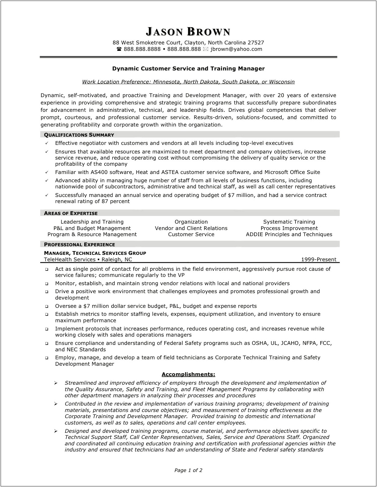 Support Service Objectives For Resume
