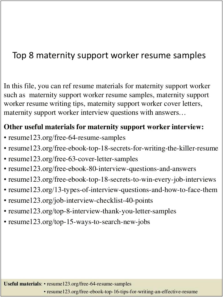 Support Worker Job Description Resume