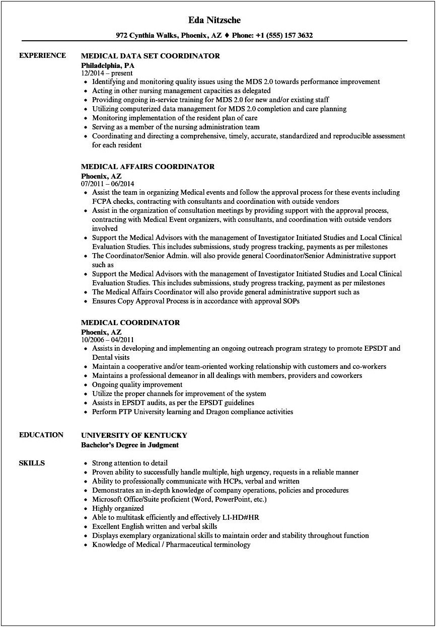 Surgical Coordinator Job Description Resume