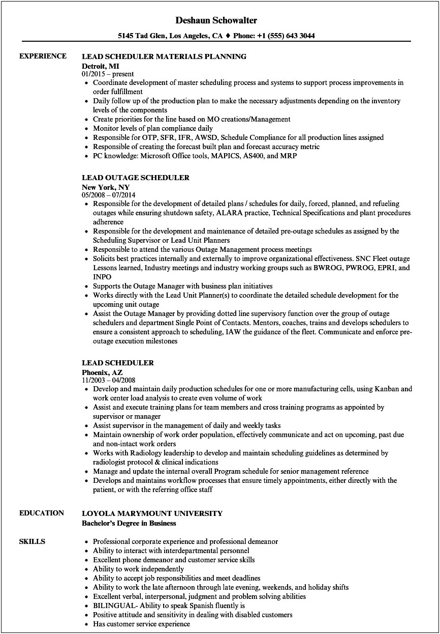 Surgical Scheduler Job Description Resume
