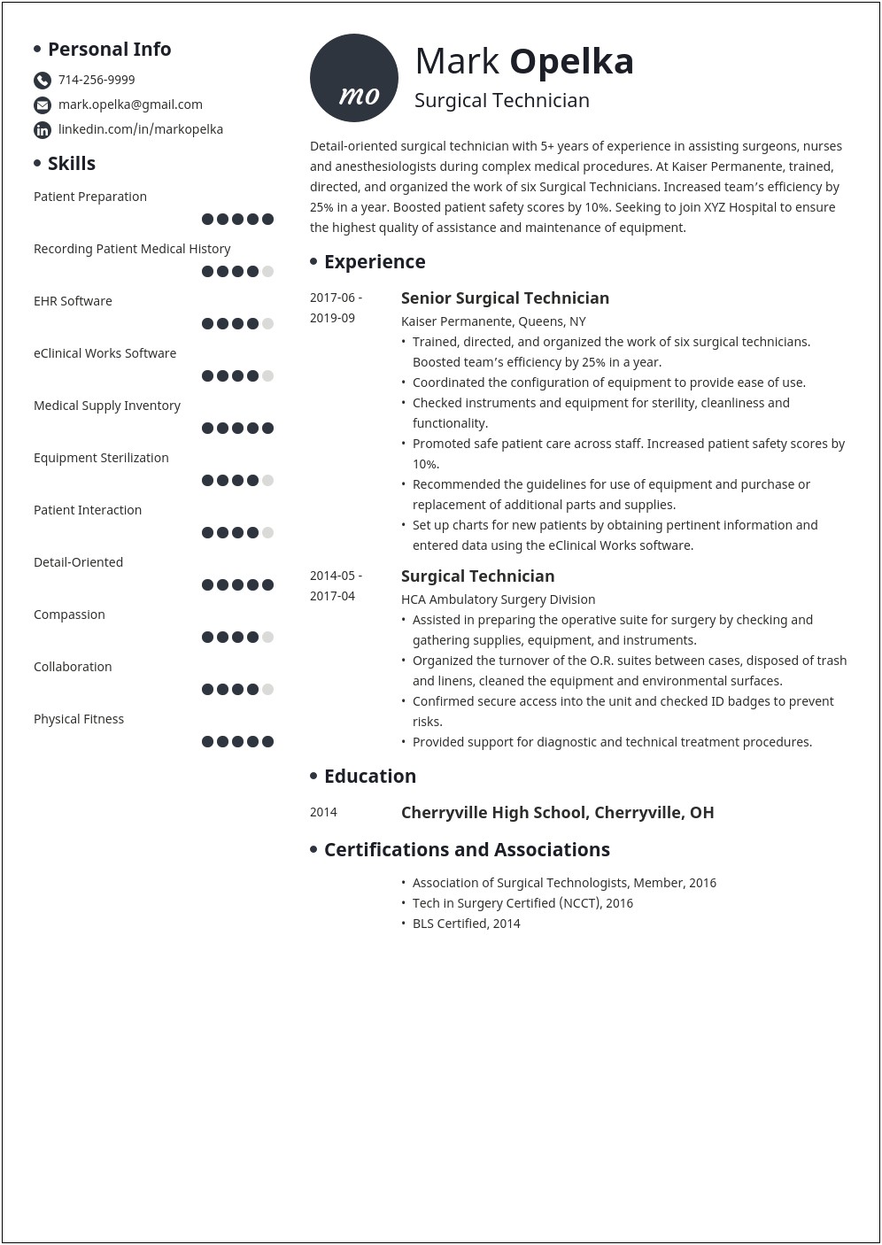 Surgical Tech Experience Resume Examples