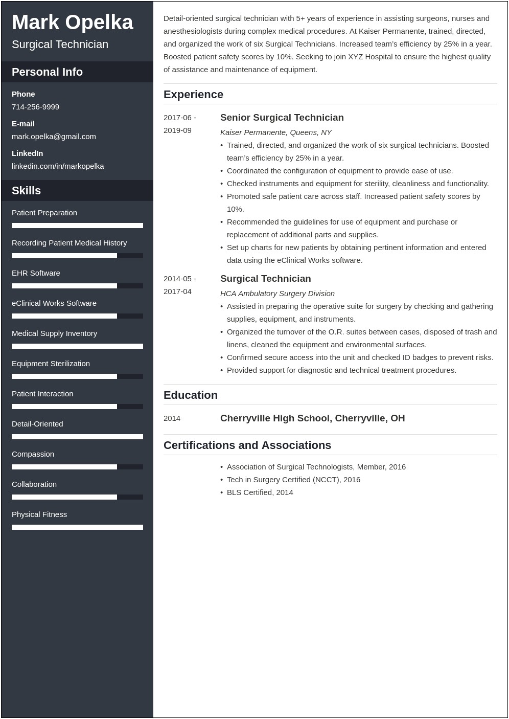 Surgical Tech Skills For Resume