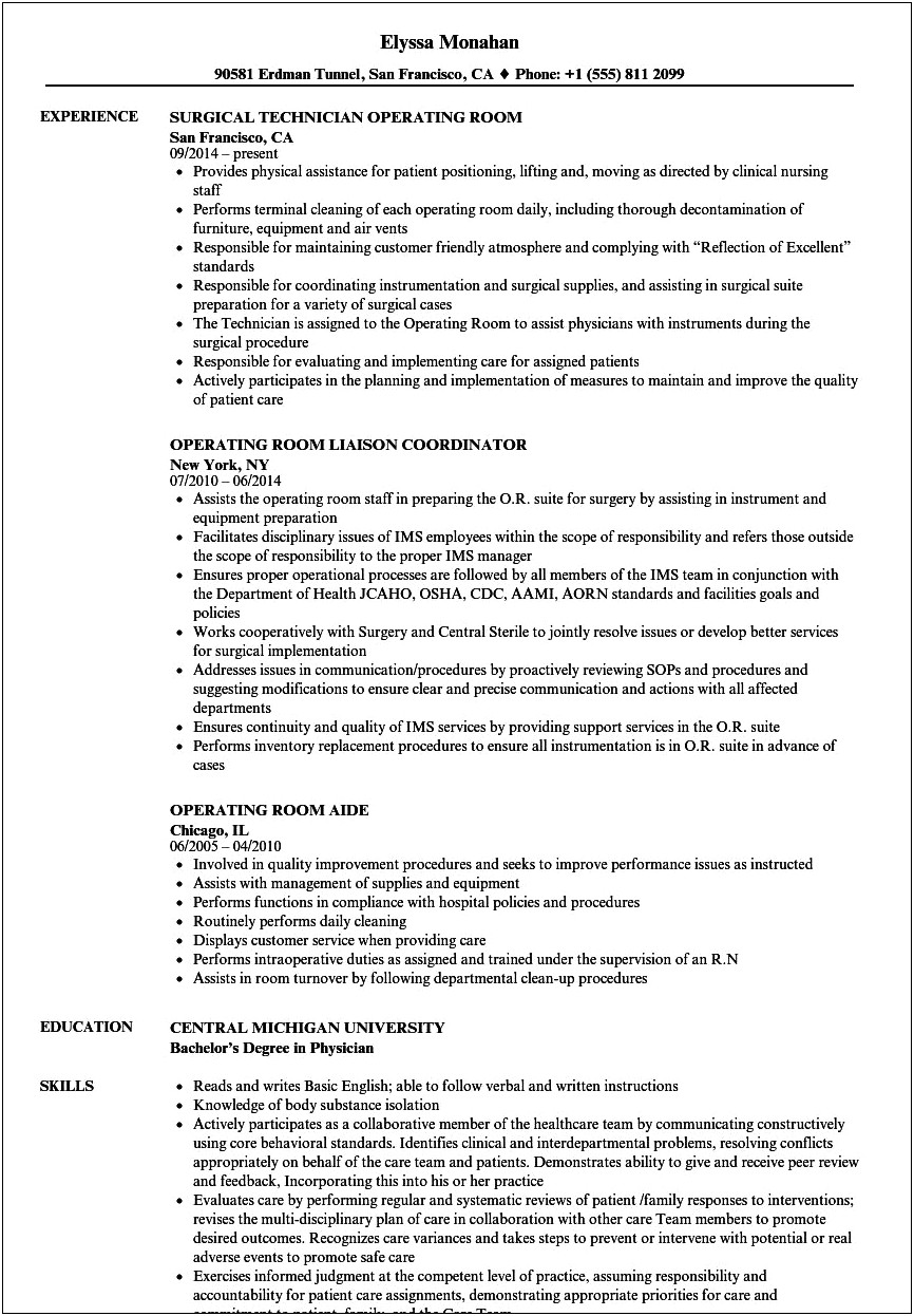 Surgical Technician Skills For Resume