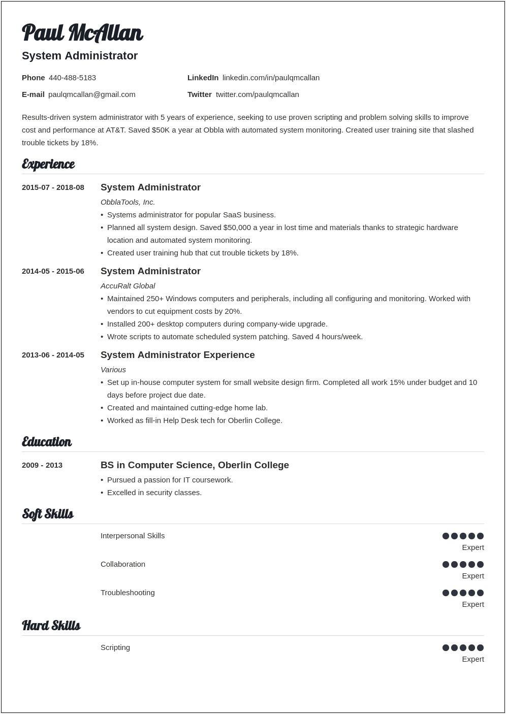 System Administrator Resume Examples Pdf