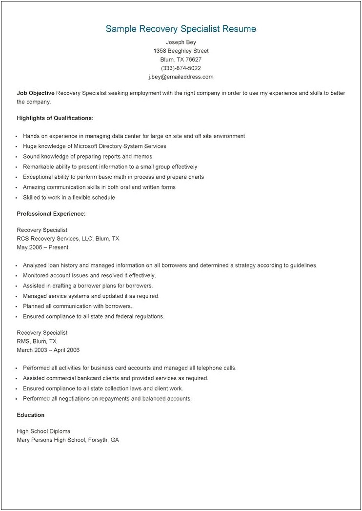 System Data Recovery Resume Samples