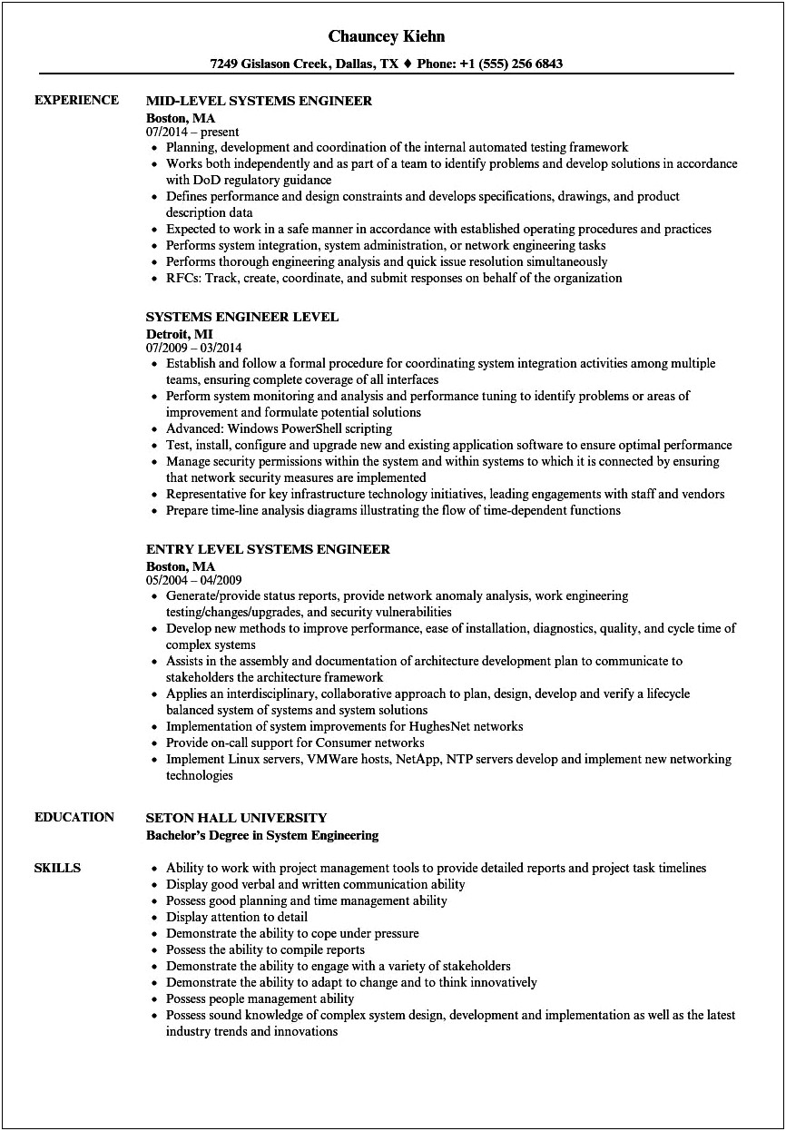 System Engineer Job Description Resume